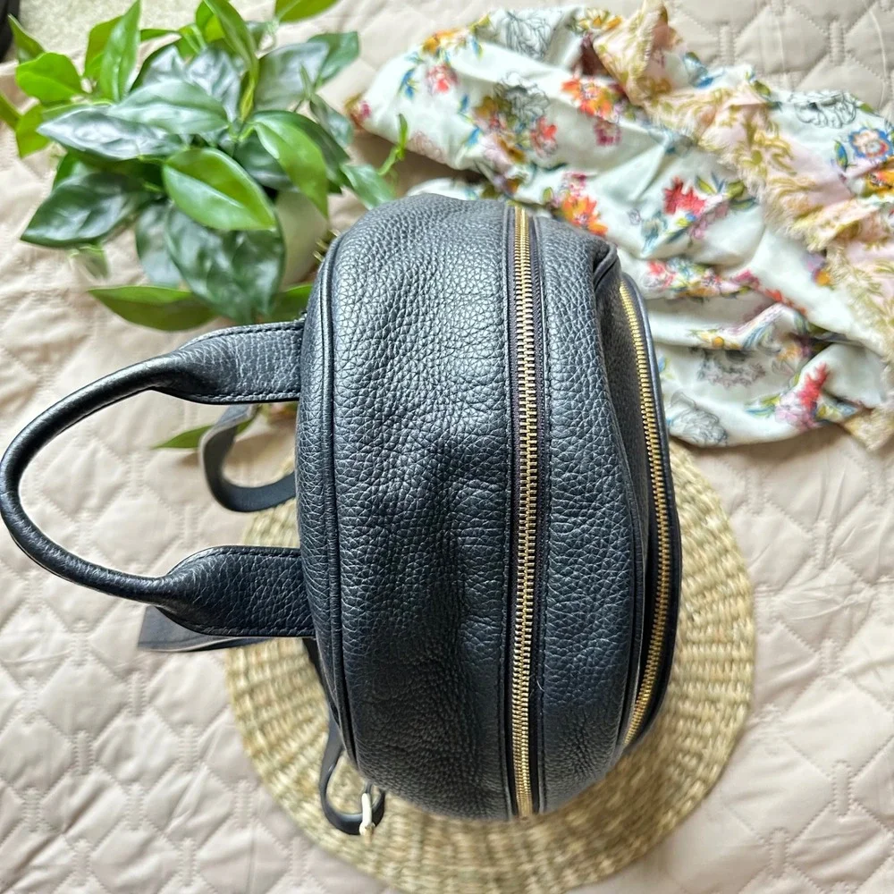 Michael Kors Abbey Large Backpack Black Pebbled Leather Gold Tone Hardware Bag